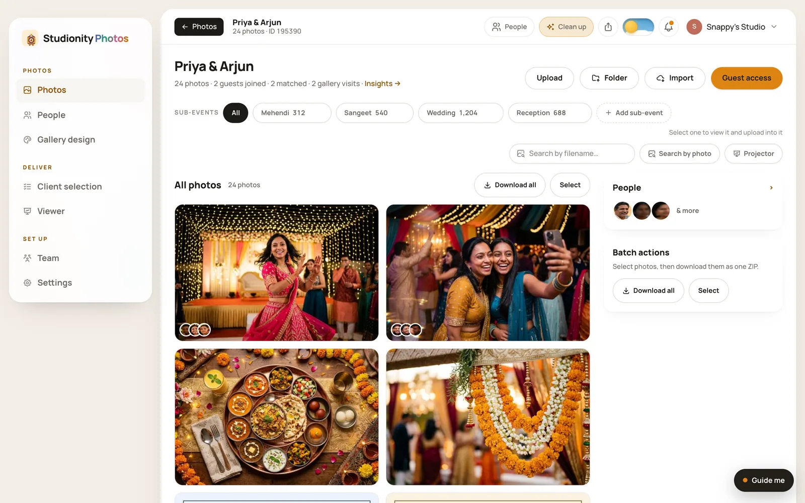 Sub-events inside one Studionity gallery: Haldi, Sangeet, Wedding and Reception